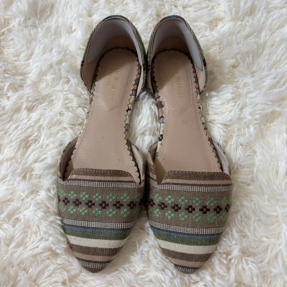 Isaac Mizrahi New York Woven D'Orsay Flats Pointed Toe Brown Green Size 6.5